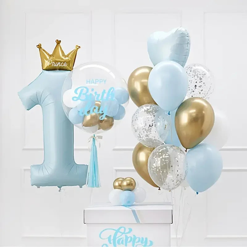 24Pcs 1-Year-Old Crown Aluminum Film Balloon for Boys and Girls Birthday Party, One Year Decoration, Birthday Decoration Balloon