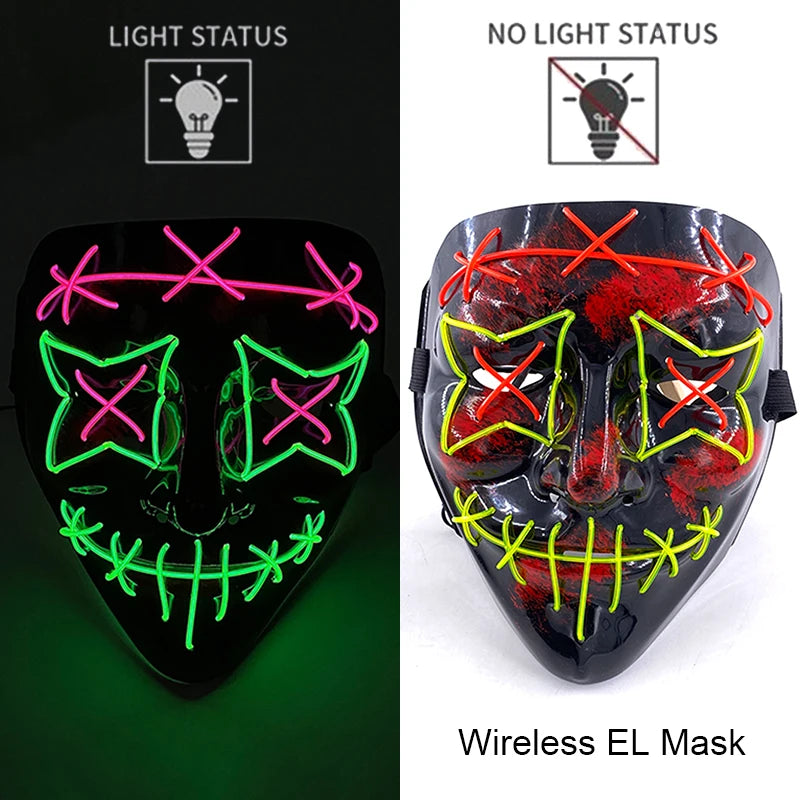 Wireless Halloween Neon LED Purge Mask Masque Masquerade Party Masks Light Grow in the Dark Horror Mask Glowing Masker