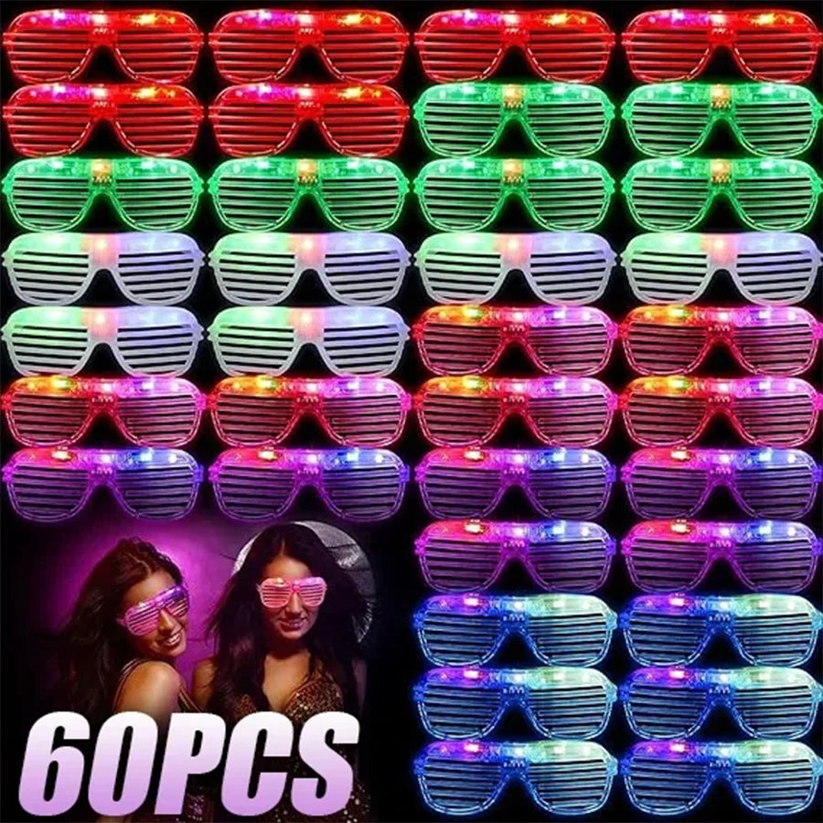 1-60PCS 6 Neon Colours Eyeshade Lampshade Luminous LED Glasses Christmas Party Mardi Gras Decoration Party Glasses