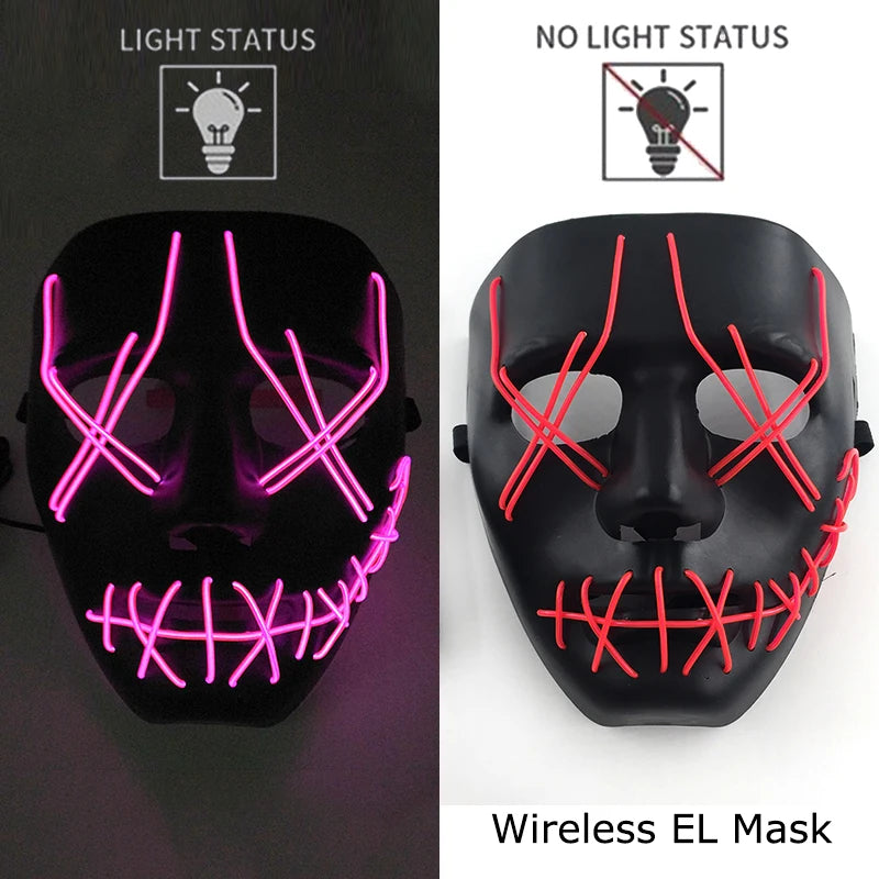 Wireless Halloween Neon LED Purge Mask Masque Masquerade Party Masks Light Grow in the Dark Horror Mask Glowing Masker