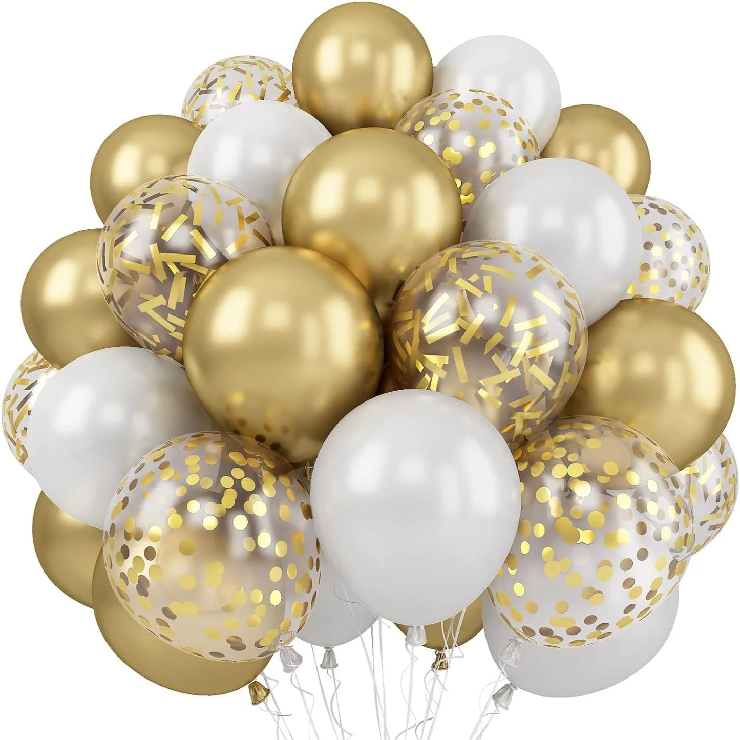 30Pcs 12 Inch Metallic Gold Balloons Pearl White Latex Balloons Gold Confetti Balloons for Birthday Weddings Party Decorations