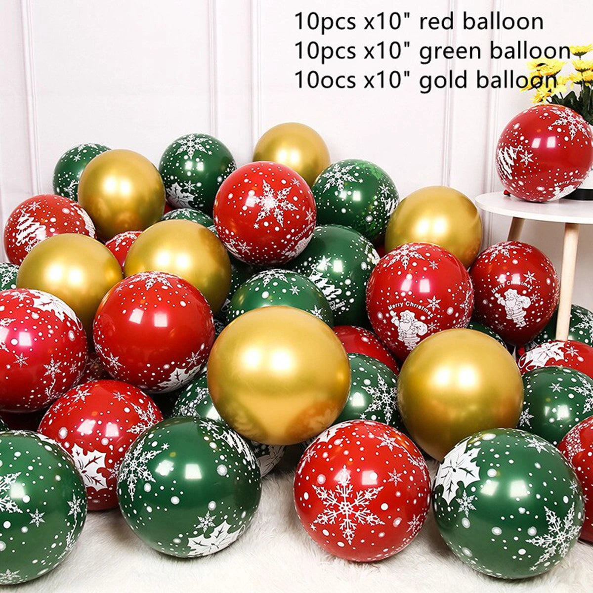 30Pcs Christmas Latex Balloon 10Inch Golden Green Red Confetti Balloons for Christmas New Year Party Decoration