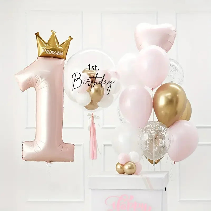 24Pcs 1-Year-Old Crown Aluminum Film Balloon for Boys and Girls Birthday Party, One Year Decoration, Birthday Decoration Balloon