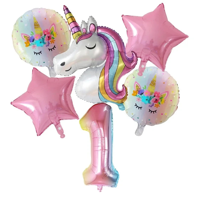 1Set Rainbow Unicorn Balloon 30 Inch Number Foil Balloons 1St Kids Unicorn Theme Birthday Party Decorationations Baby Shower Globos