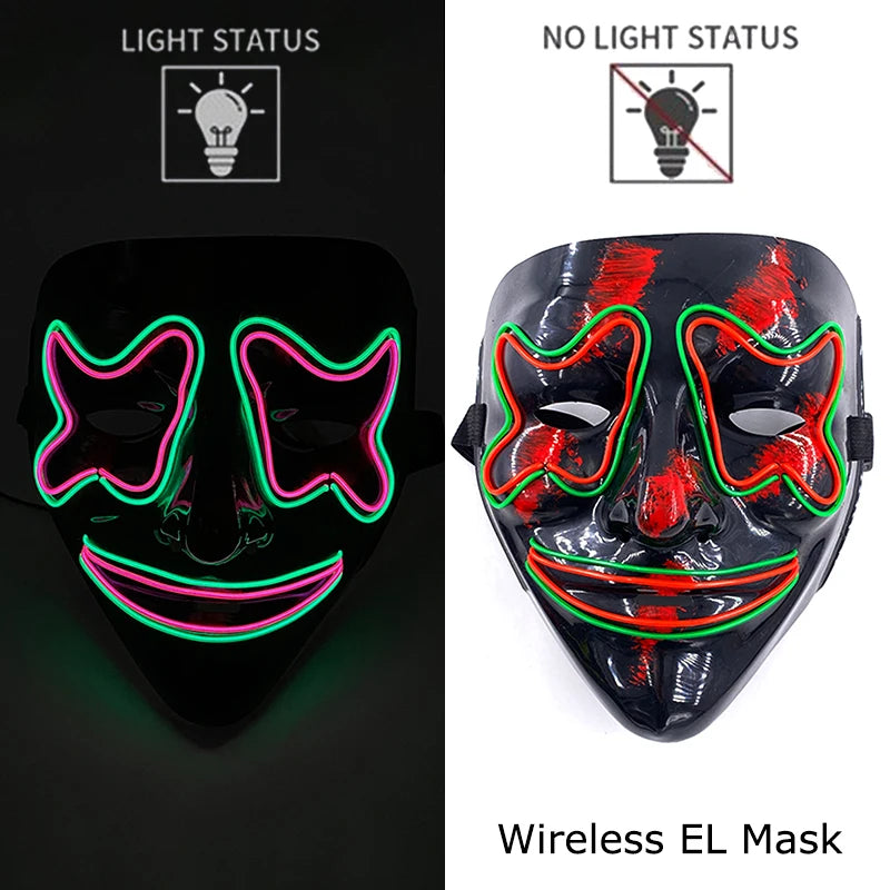 Wireless Halloween Neon LED Purge Mask Masque Masquerade Party Masks Light Grow in the Dark Horror Mask Glowing Masker