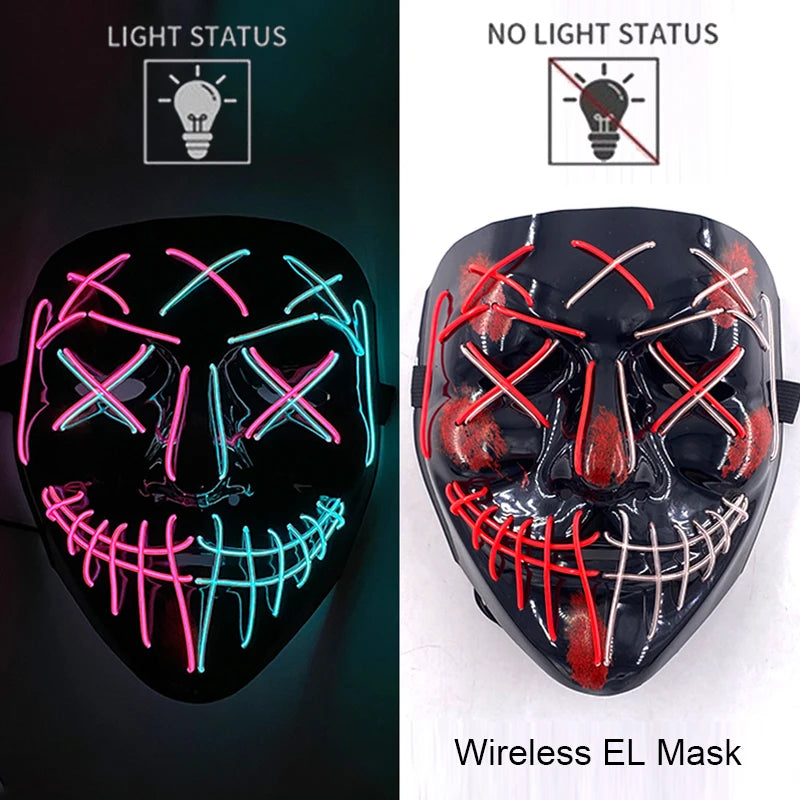 Wireless Halloween Neon LED Purge Mask Masque Masquerade Party Masks Light Grow in the Dark Horror Mask Glowing Masker