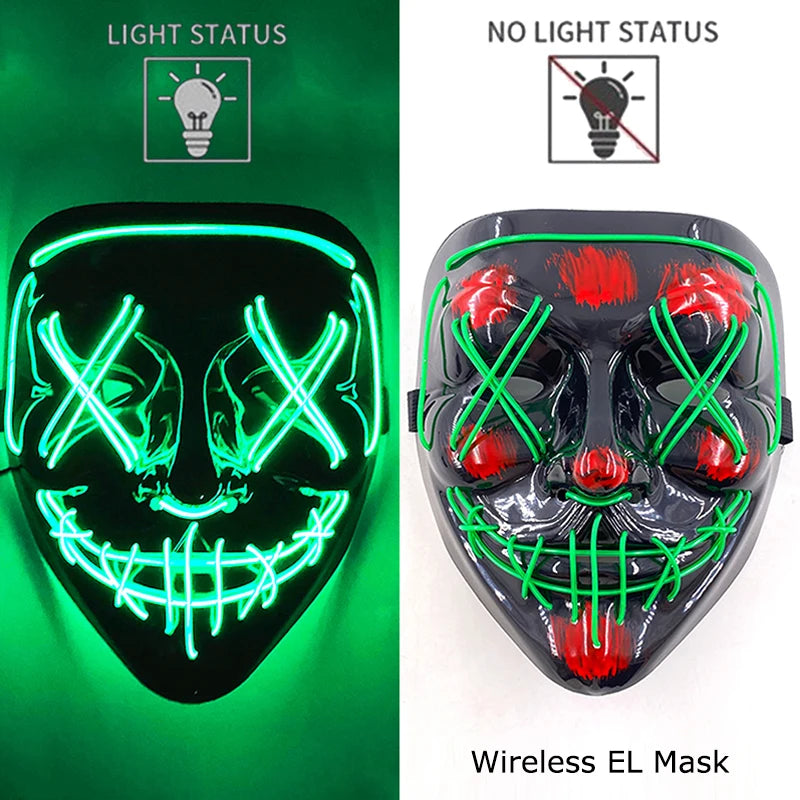 Wireless Halloween Neon LED Purge Mask Masque Masquerade Party Masks Light Grow in the Dark Horror Mask Glowing Masker