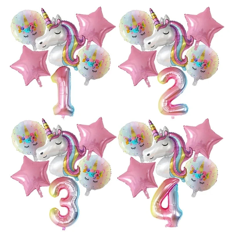 1Set Rainbow Unicorn Balloon 30 Inch Number Foil Balloons 1St Kids Unicorn Theme Birthday Party Decorationations Baby Shower Globos