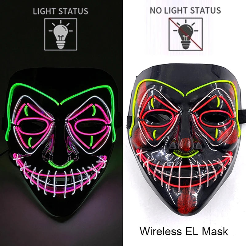 Wireless Halloween Neon LED Purge Mask Masque Masquerade Party Masks Light Grow in the Dark Horror Mask Glowing Masker