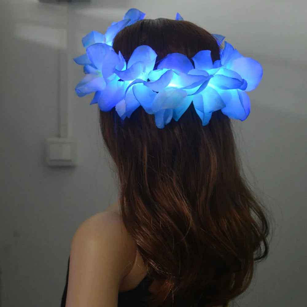 1Pcs Women Girl LED Hawaii Hawaiian Lei Headband Glow Light up Flower Crown Wreath Birthday Party Navidad Halloween