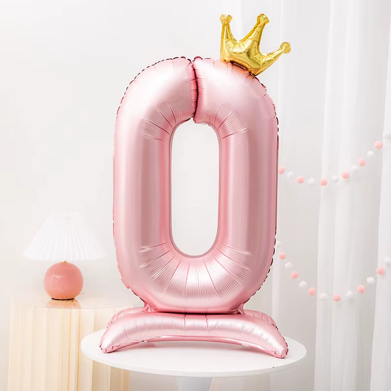 42Inch Crown Decor Pink Aluminum Foil Digital Balloon Number Balloon for Birthday Party Decoration Supplies Girls Birthday Favor