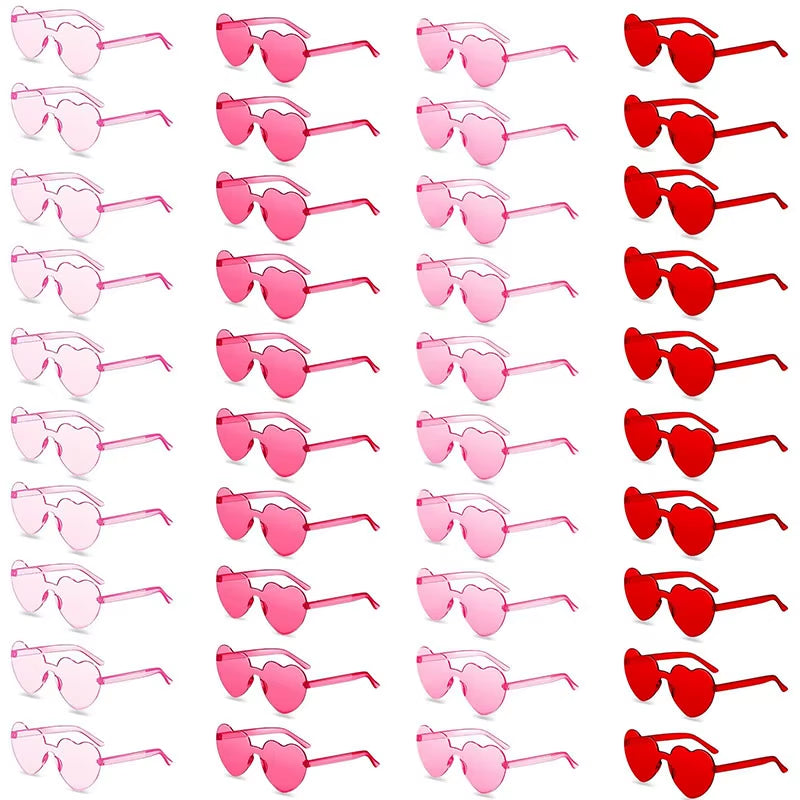 80-20Pcs Wedding Gifts for Guests Candy Color Frameless Glasses Rimless Heart Sunglasses Hen Party Glasses Birthday/Bachelorette