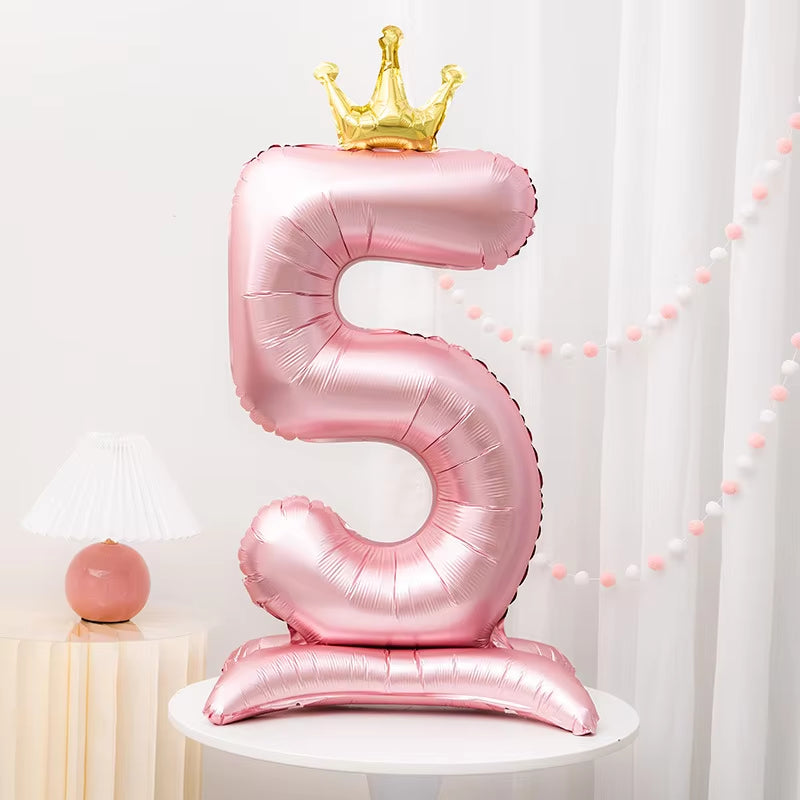 42Inch Crown Decor Pink Aluminum Foil Digital Balloon Number Balloon for Birthday Party Decoration Supplies Girls Birthday Favor