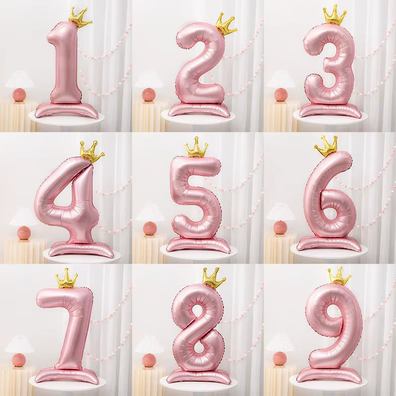 42Inch Crown Decor Pink Aluminum Foil Digital Balloon Number Balloon for Birthday Party Decoration Supplies Girls Birthday Favor