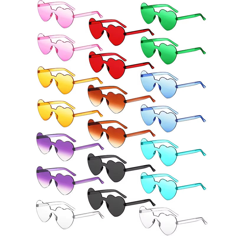 80-20Pcs Wedding Gifts for Guests Candy Color Frameless Glasses Rimless Heart Sunglasses Hen Party Glasses Birthday/Bachelorette