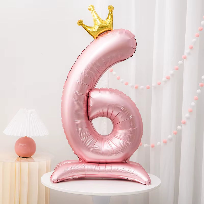 42Inch Crown Decor Pink Aluminum Foil Digital Balloon Number Balloon for Birthday Party Decoration Supplies Girls Birthday Favor